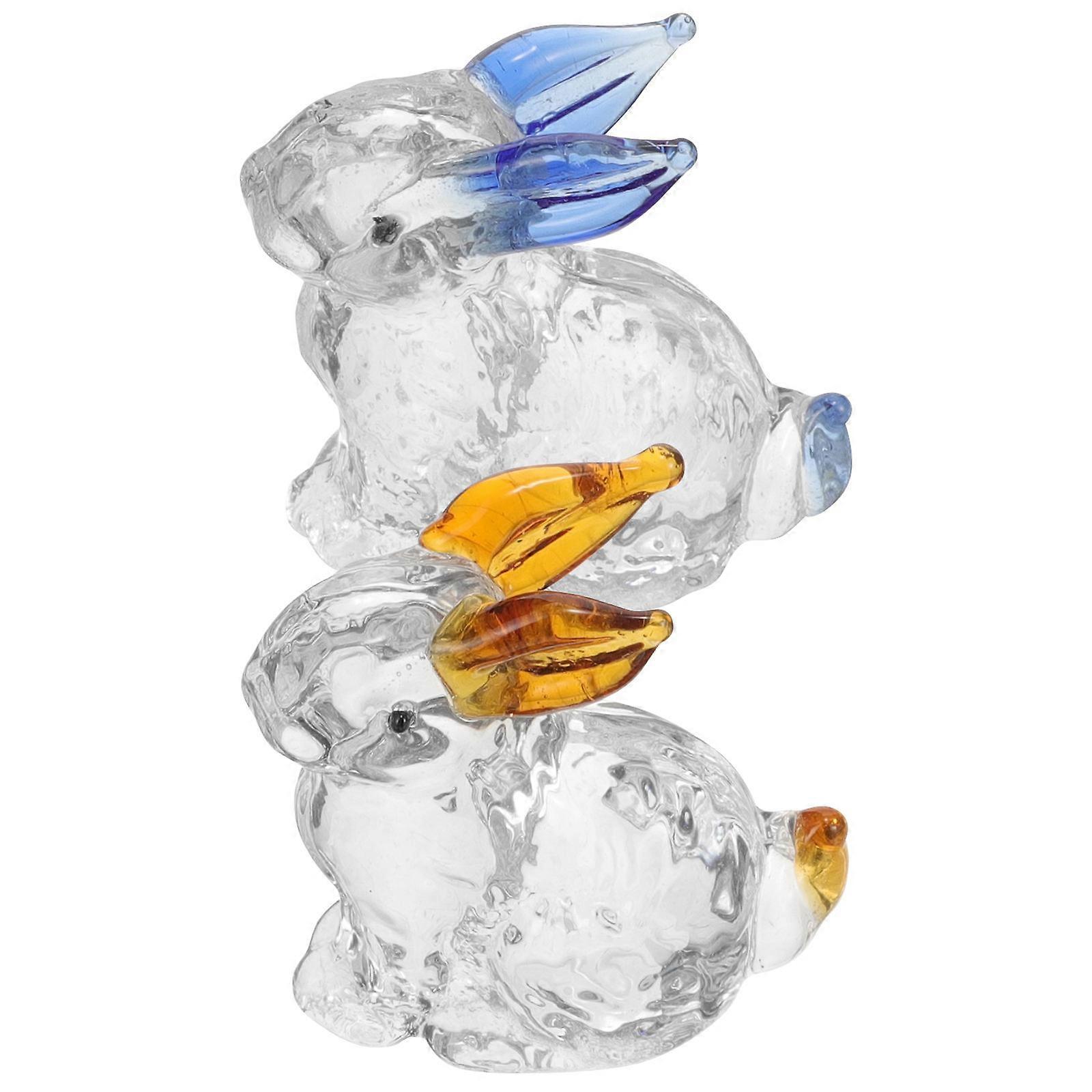 Bunny Miniature Figurines Crystal Animals Statue Easter Decorations 2Pcs