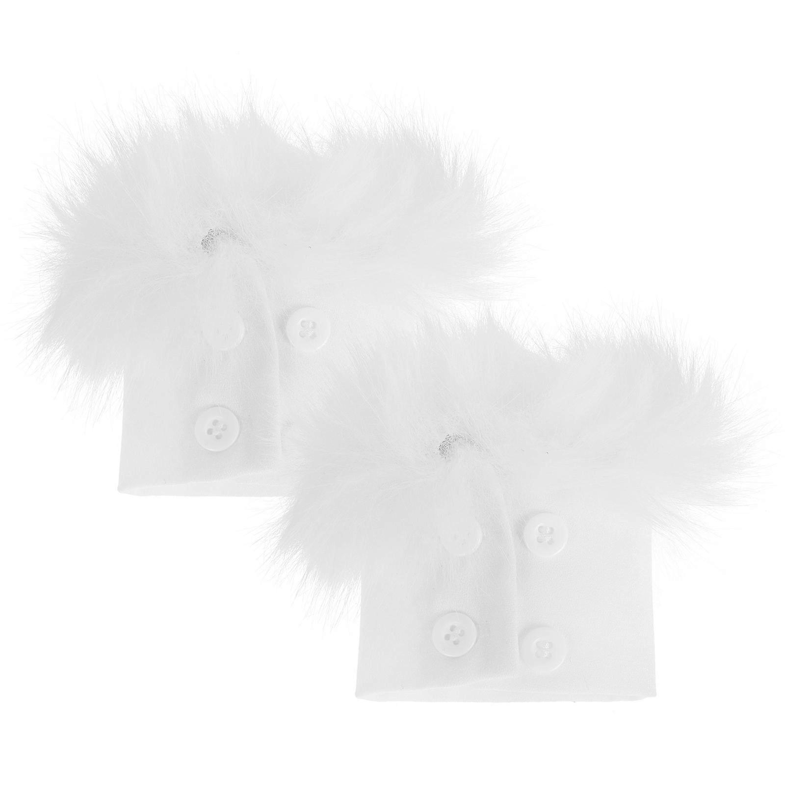 Fuzzy White Wrist Cuffs Warm Winter Arm Warmers for Women Daily Wear Layering 1 Pair