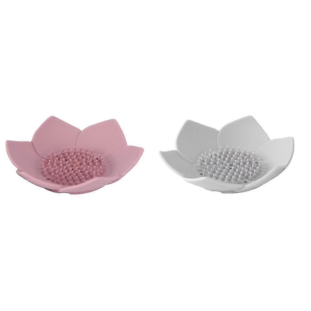 Bathroom Soap Organizer Silicone Soap Box Pink Flower Shape Easy to Clean Household 12.5x3cm 2Pcs