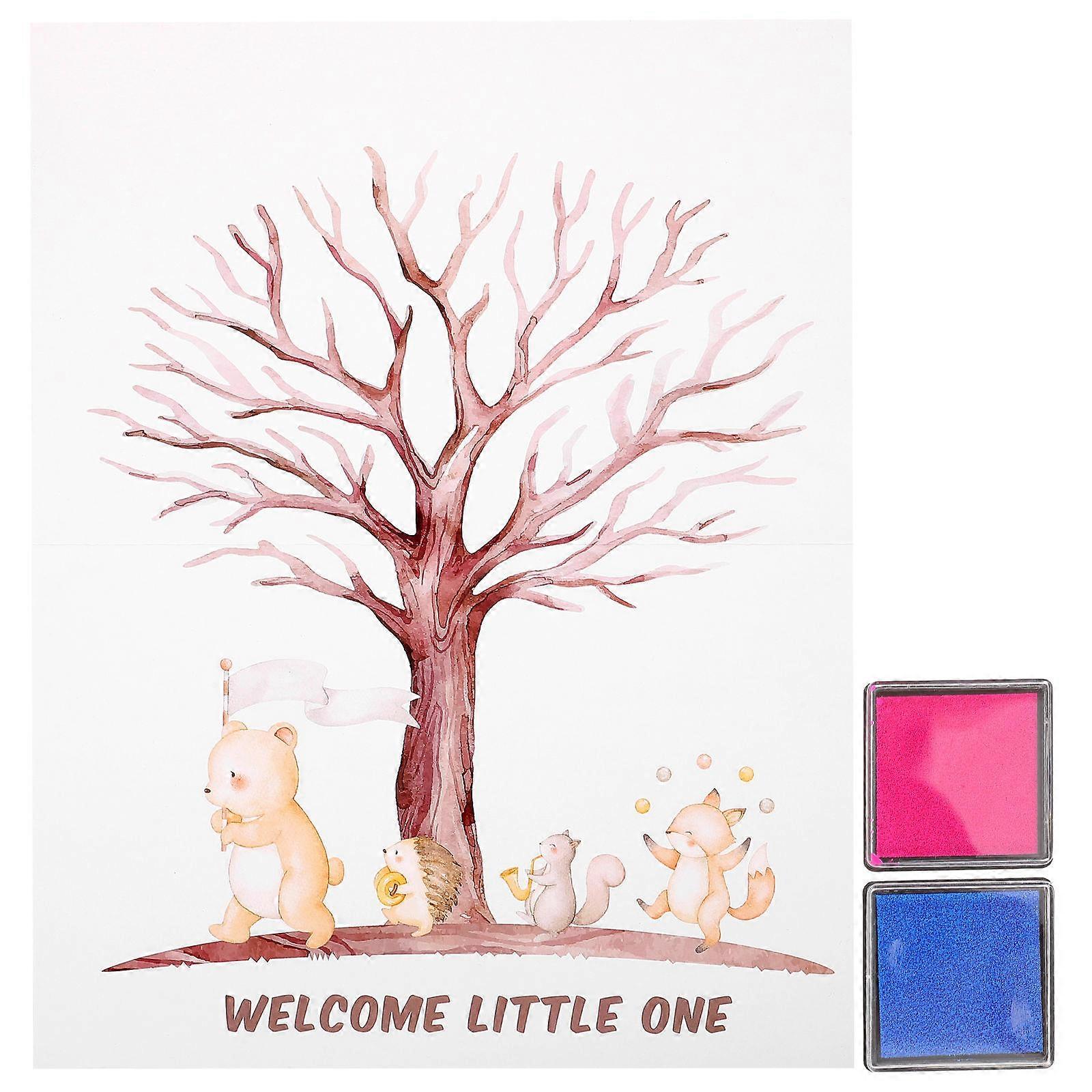 Gender Reveal Party Fingerprint Tree Kit with Blue & Ink Pads and Adhesive Dots – Interactive Guest Book for Memorable Celebration and Fun