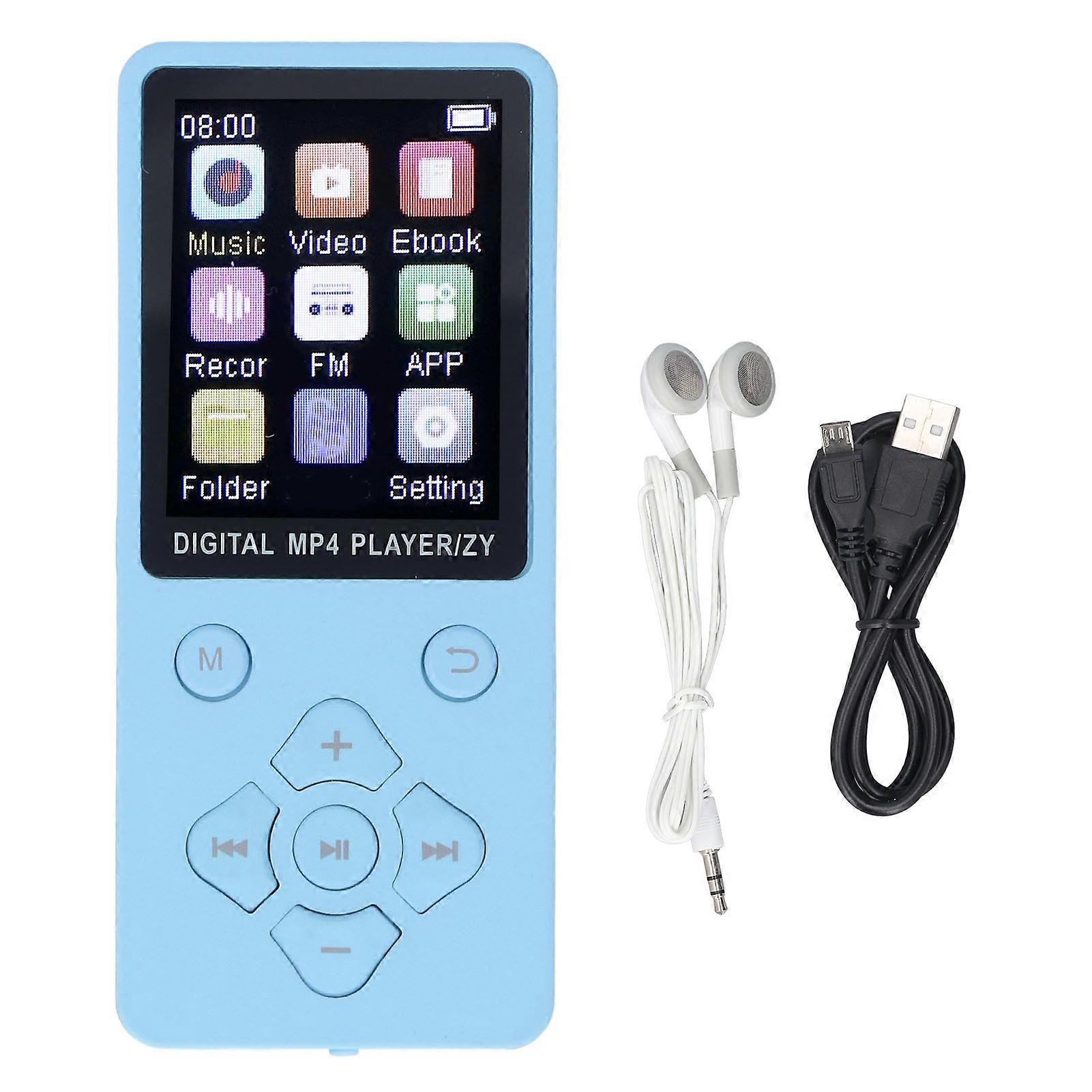 Ultra-thin MP3/MP4 Player, 1.8 inch Color Screen, Built-in Bluetooth 5.0, 64GB HiFi Portable Digital Music Player, Blue