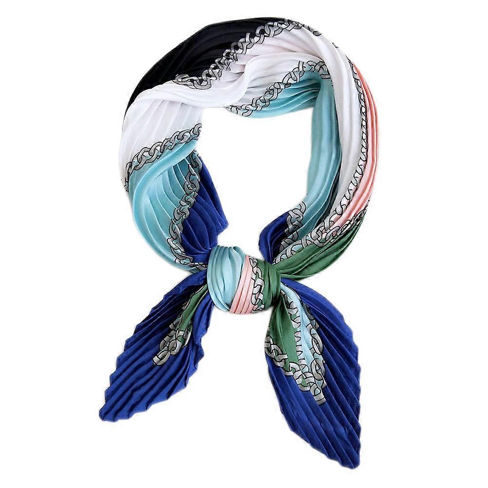 Lightweight Soft Chiffon Scarf for Women – Fashionable, Breathable Square Wrap with Blue Chain Print – Versatile Accessory for Travel, Work, and