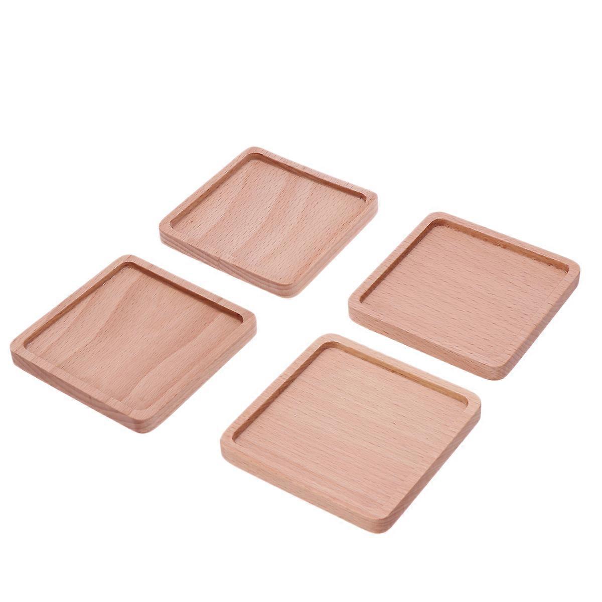 Table Coasters For Drinks Square Wood Cup Pad Insulation Mat 4Pcs