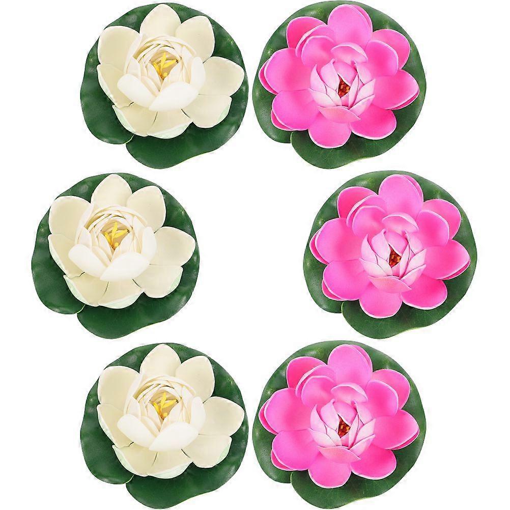 6pcs Artificial Floating Foams Lotus Flower Lifelike Lotus Ornaments for Pond