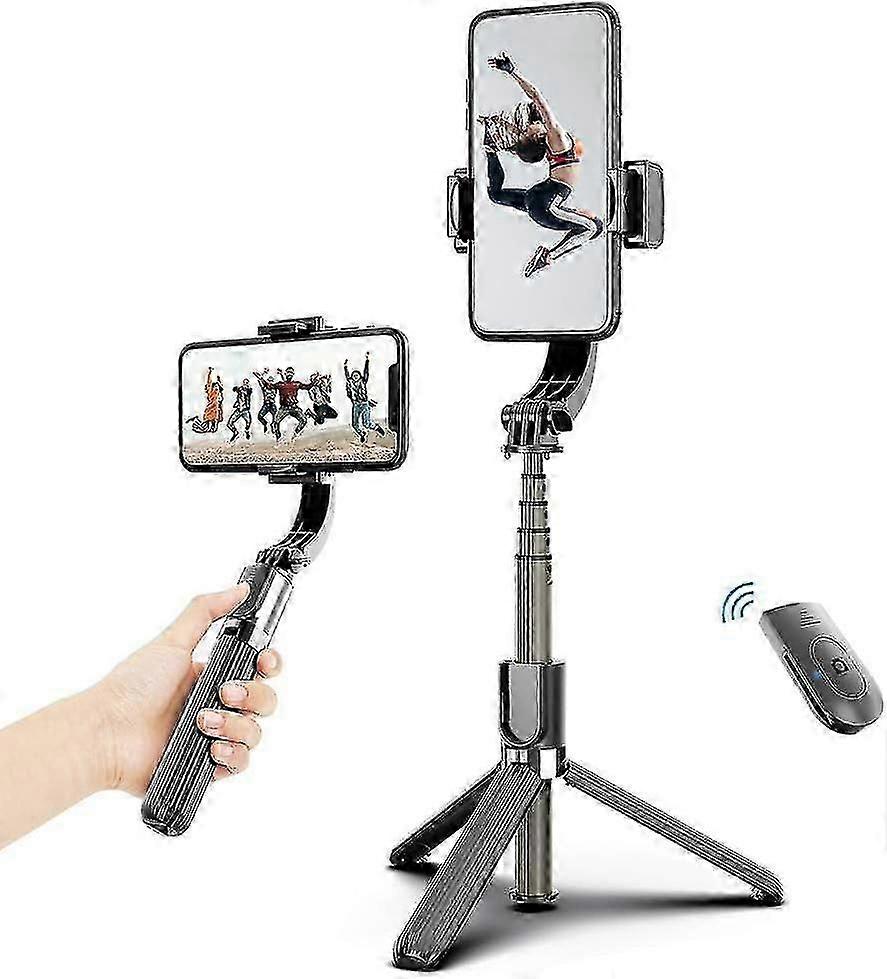 in 1 Phone Gimbal Stabilizer Selfie Stick Tripod 86 cm 5-part with Remote Release Phone -L08 Black