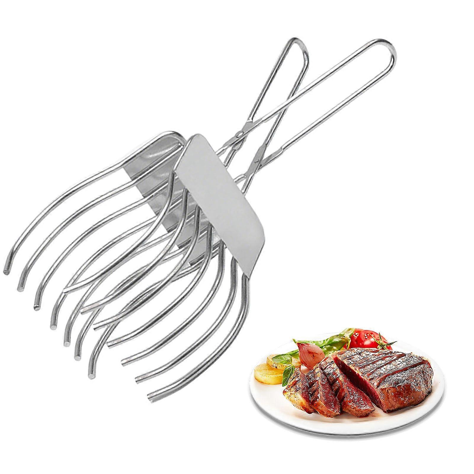 Meat Holder for Slicing, Stainless Steel Carving Fork with Vegetable Clamp, Multifunctional Skewer Stick for BBQ and Bread Cutting