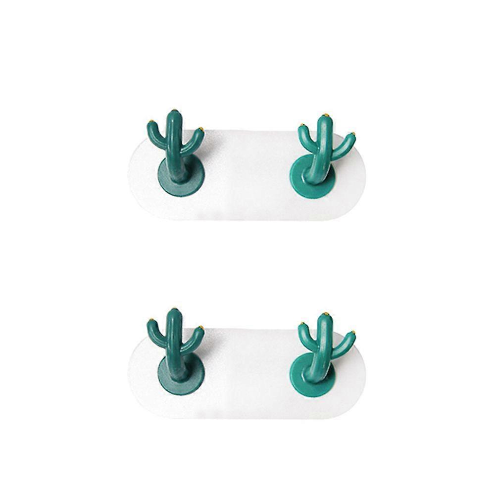 2PCS Punch Free Hangers 2 Hooks Cactus Shape Multifunctional Wall Hooks Adhesive Hooks