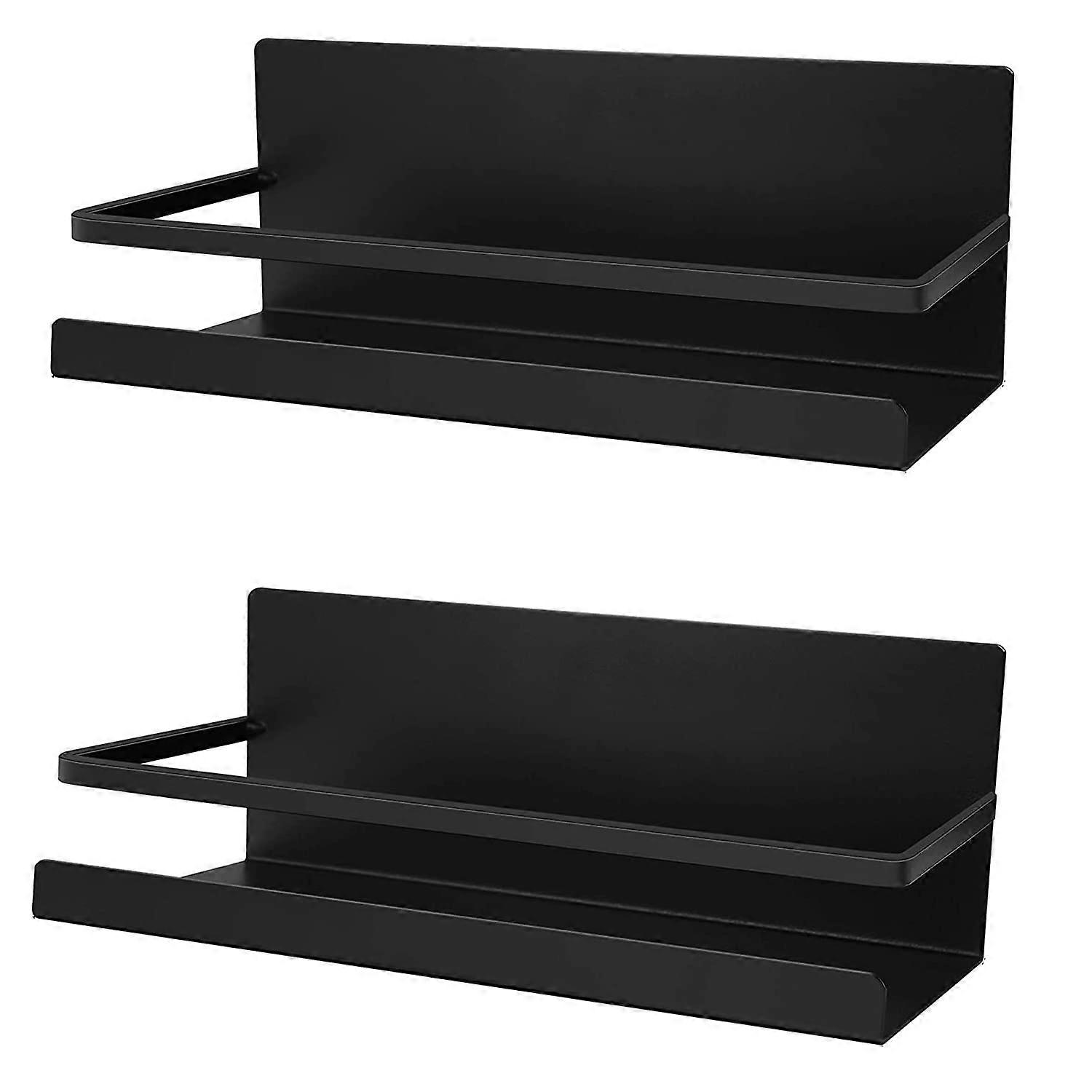 Fridge Shelf Magnetic Spice Rack, 2-Piece Black Space Saving Organizer for Kitchen Storage and Efficiency
