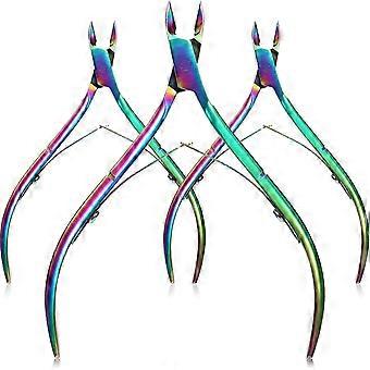 3-Pack Cuticle Cutter Cuticle Plier Tip Blade Cuticle Trimmer Stainless Steel Nail Clipper (Rainbow)