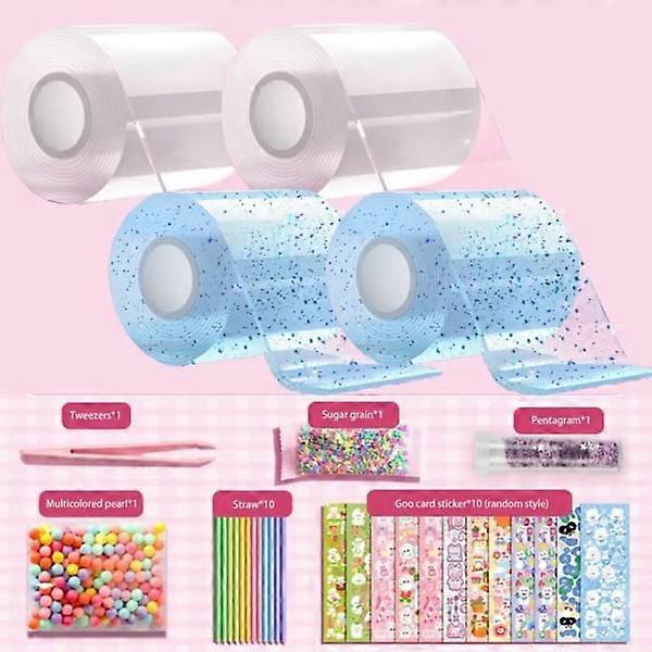 4-pack nano tape bubble toys, traceless nano tape for bubble making, transparent versatile clear+blue