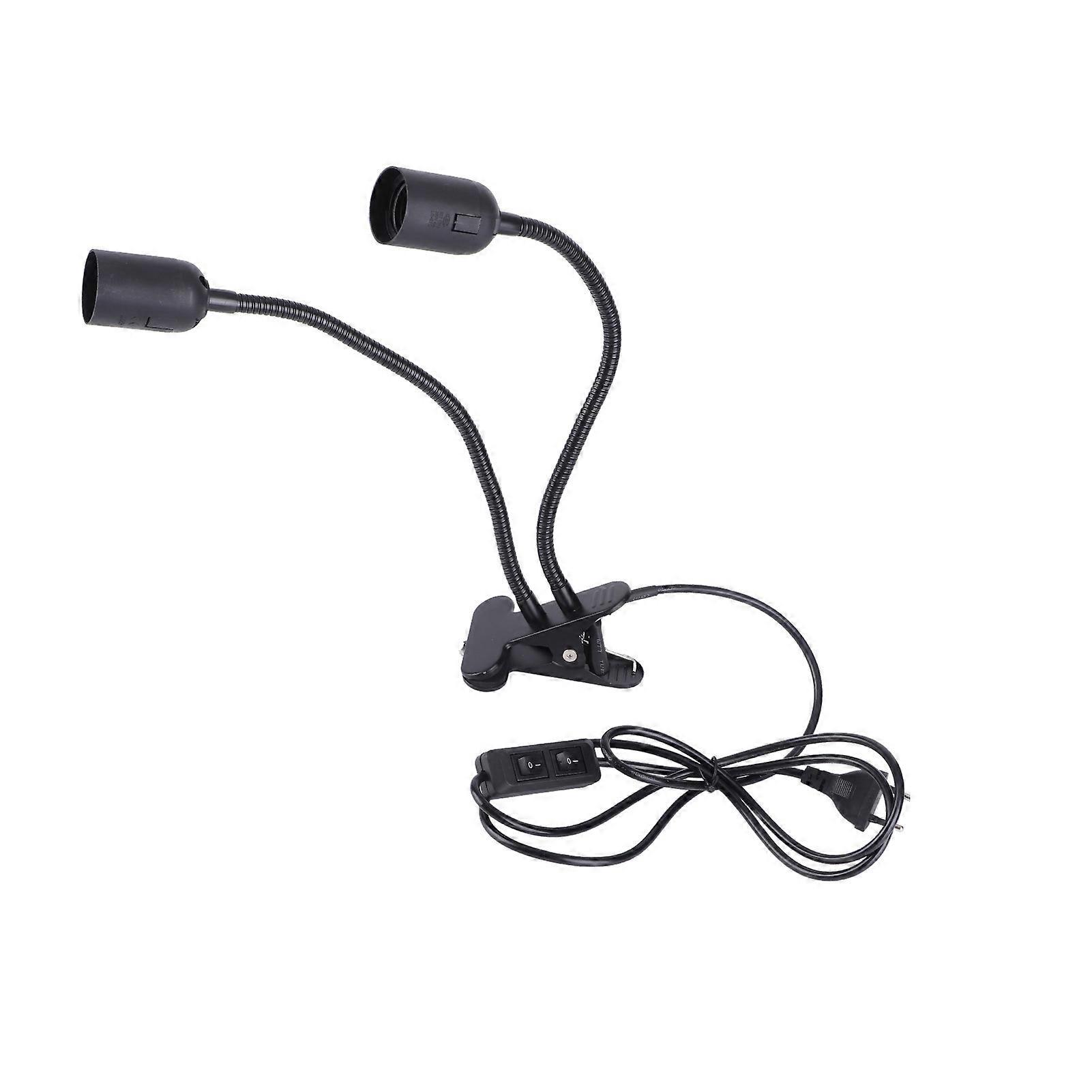 Black E27/E26 Table Lamp Socket, Double Head, 360 Degree Adjustable, Durable Material, Clamp, 100-240V EU Plug