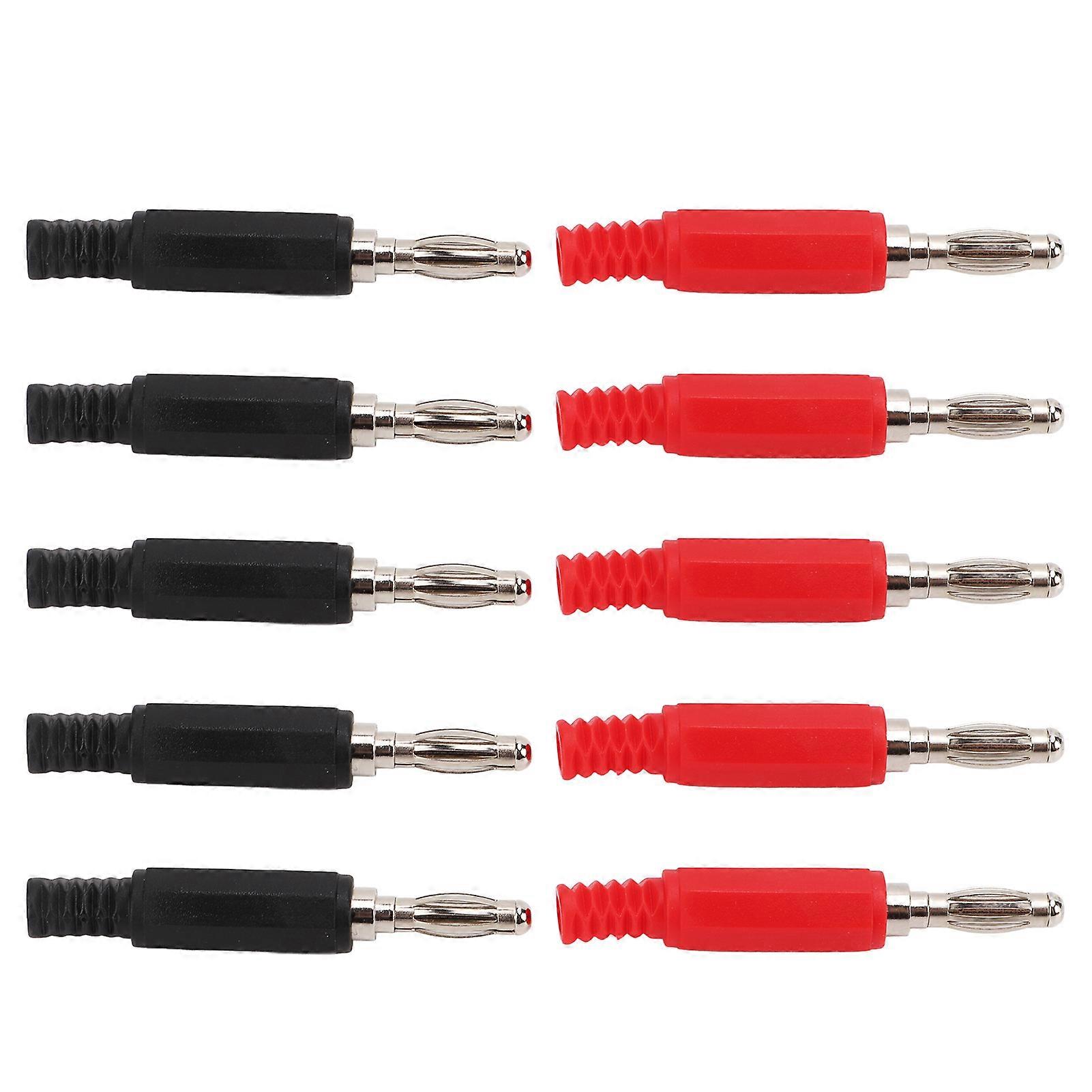 10pcs 4mm/0.2in Banana Plugs Brass PE Red & Black Spiral Insulated Shell Open Banana Connector 30VAC to 60VDC
