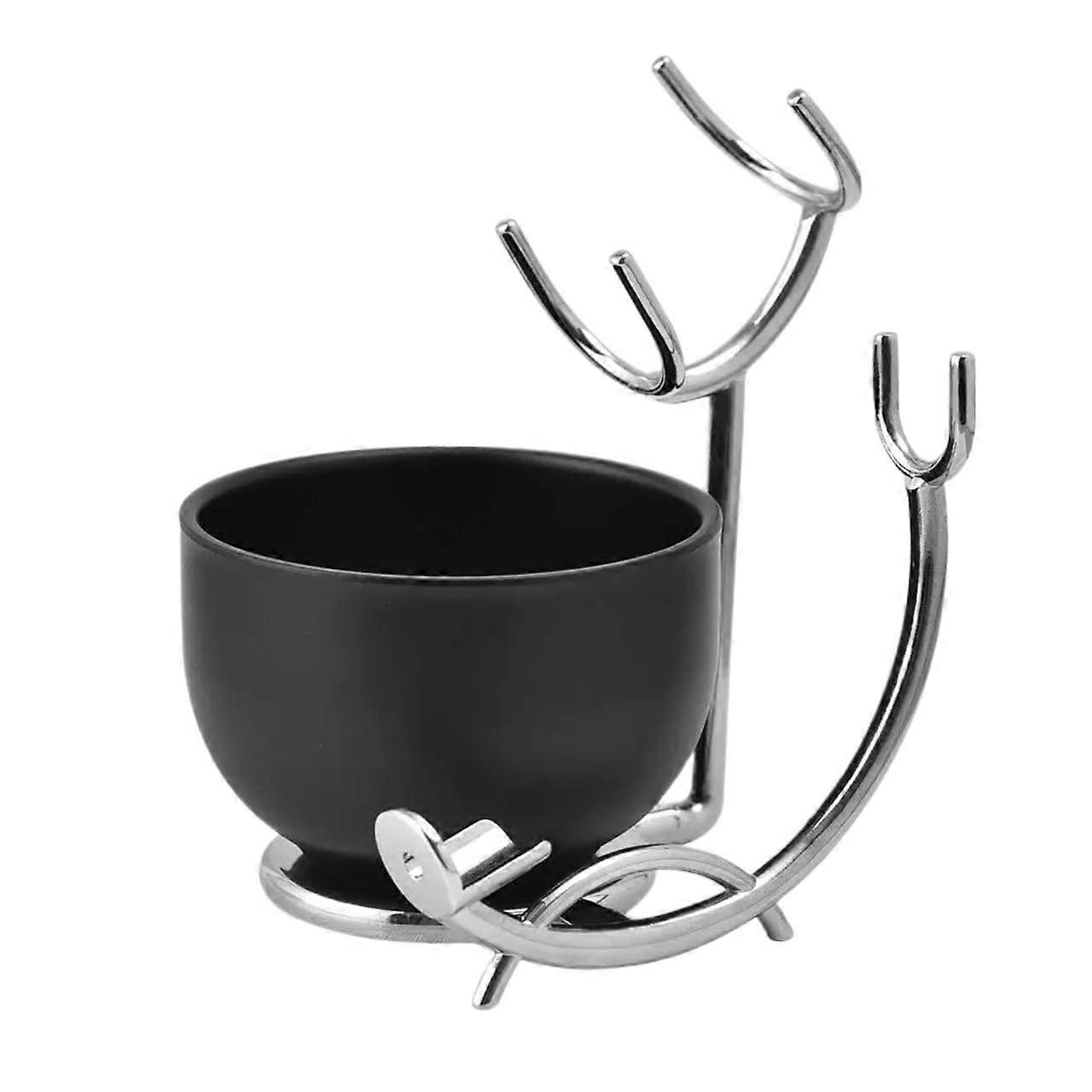 Stainless Steel Shaving Stand with Soap Dish for Wet Shaving, Rust-Resistant Metal Holder, Unbreakable Black Design