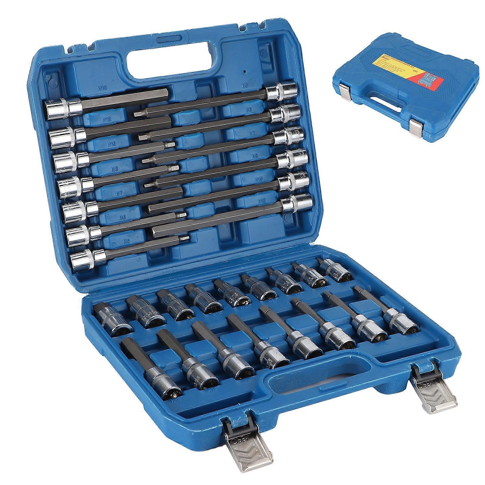 30-Piece 1/2 Inch Hex Bit Socket Set with Extra Long and Short Wrench Sockets and Tool Box
