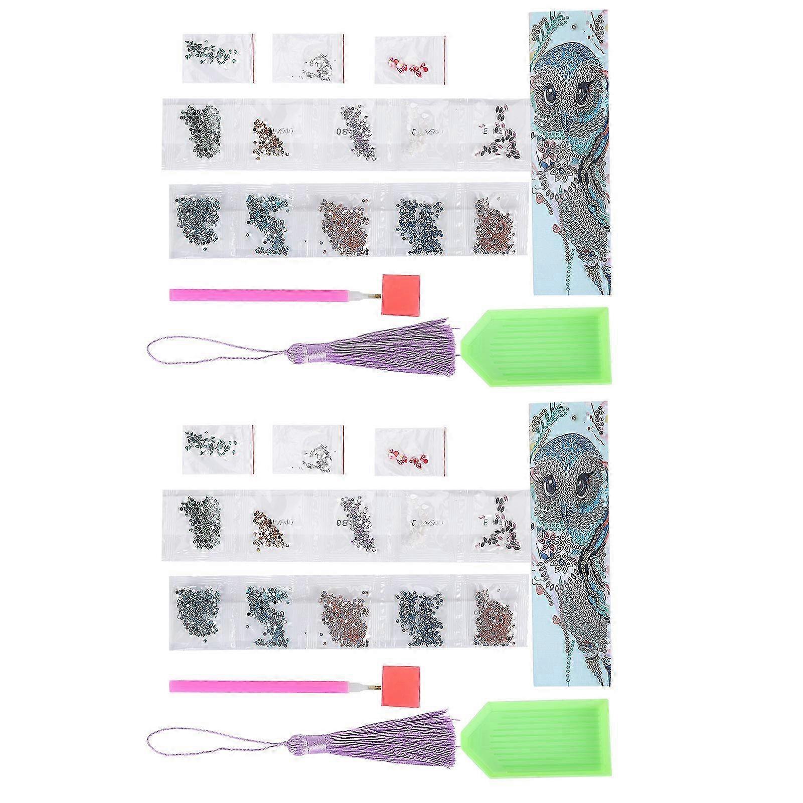 2 Set Crystal Bookmarks 5D DIY Painting Fancy Shape Round Hanging Craft Owl Design