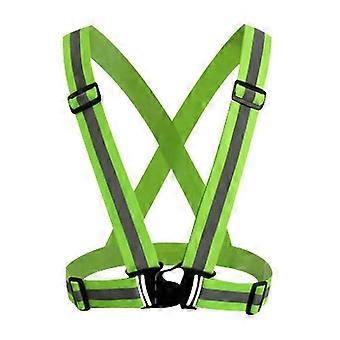 Green reflective vest, vest with adjustable elastic running reflective device, comes with 2 reflective wrist straps and arm straps.