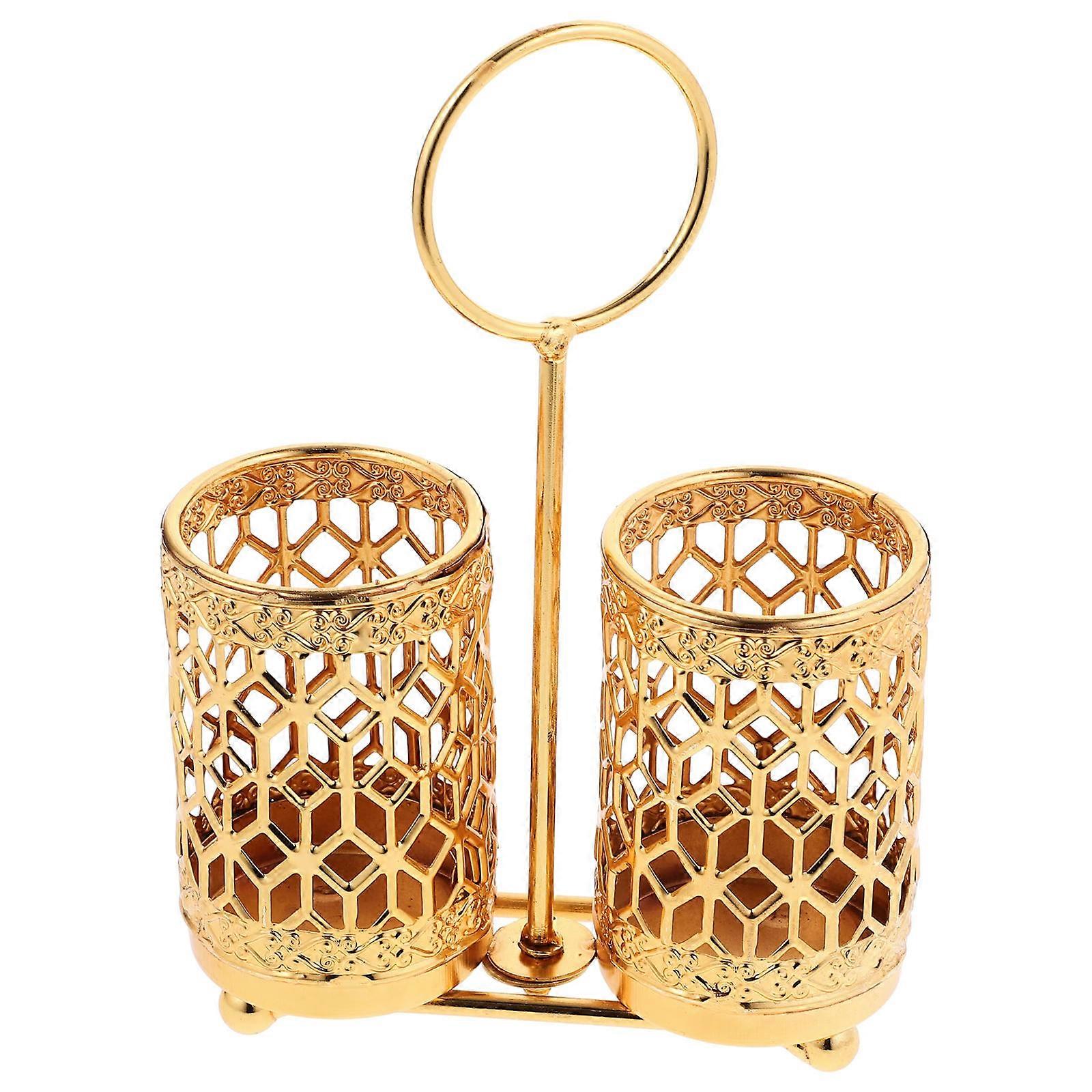 Rotatable Double Tube Utensil Holder Kitchen Organizer for Silverware and Cutlery Storage with Compartments, Sturdy Iron Desktop Spoon Box for Neat