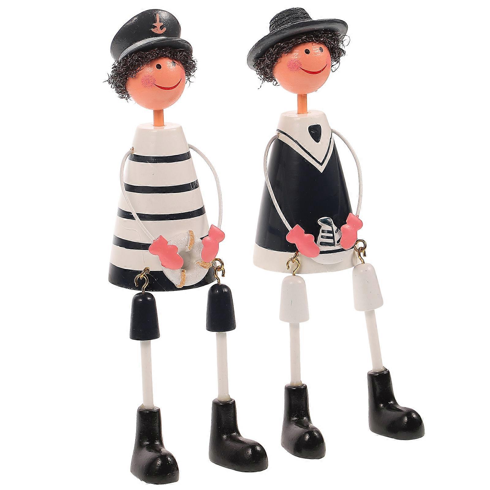 Mediterranean Style Large Iron Wooden Navy Pendant Doll Ornaments Home Decoration 2Pack