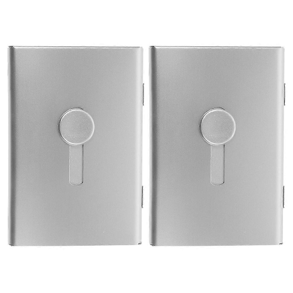 Practical Business Card Holder Slide Out Design For Men Women Index Cards Storage Silver 2Pcs