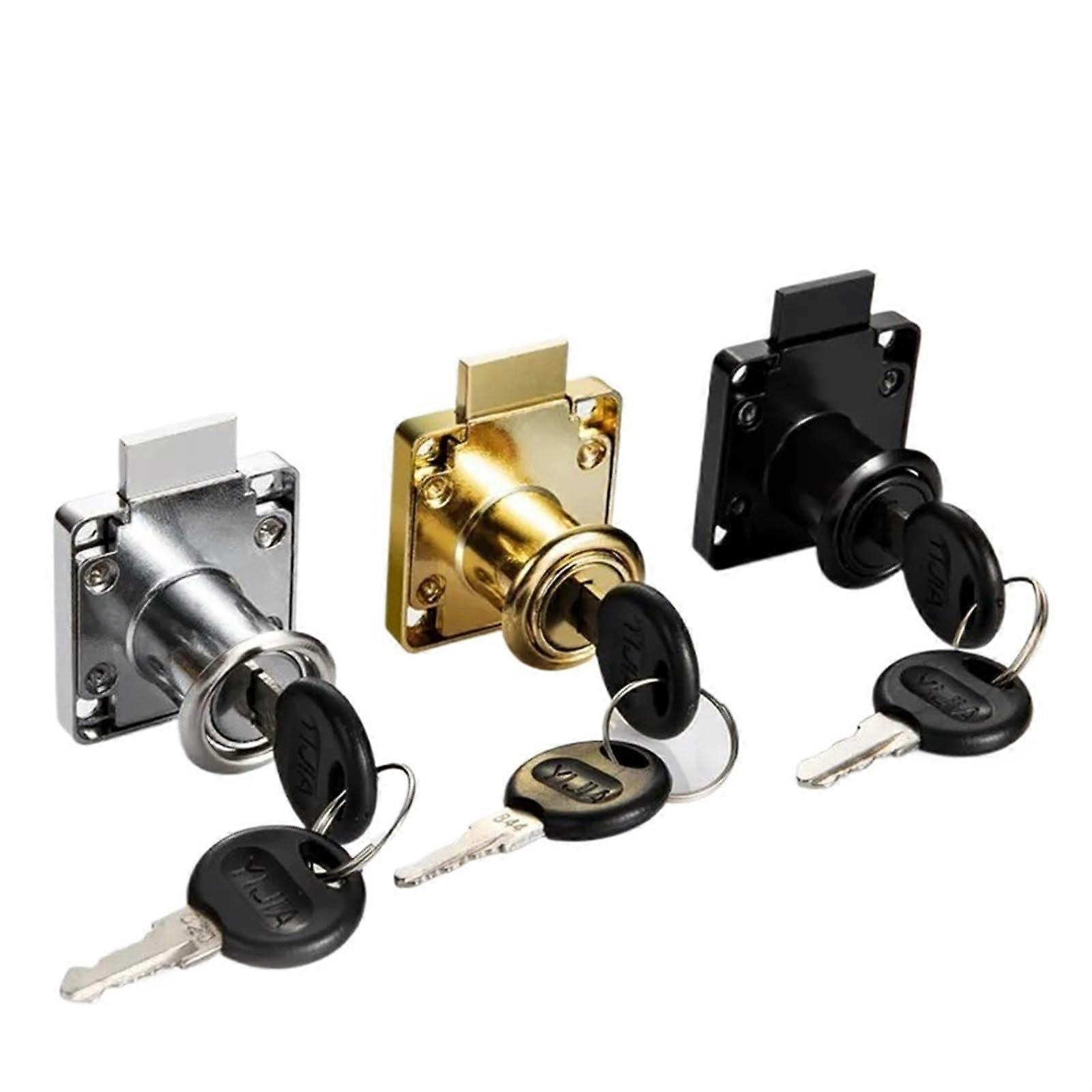 Drawer locks with 2 keys, faux furniture hardware, door and cabinet locks for office, desk, mailbox, 3 colors, lever locks, 1 piece (silverlong)