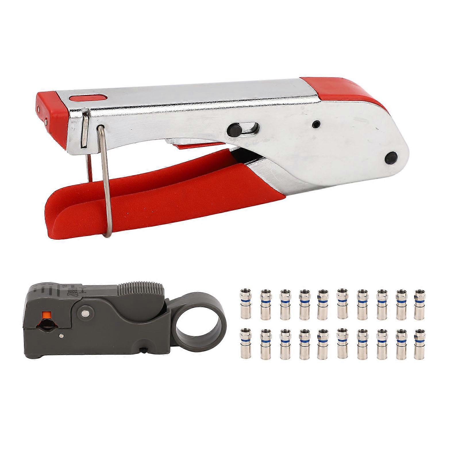 Coaxial Cable Crimper Wire Stripper Crimping Pliers with 20pcs F Connector for RG6 