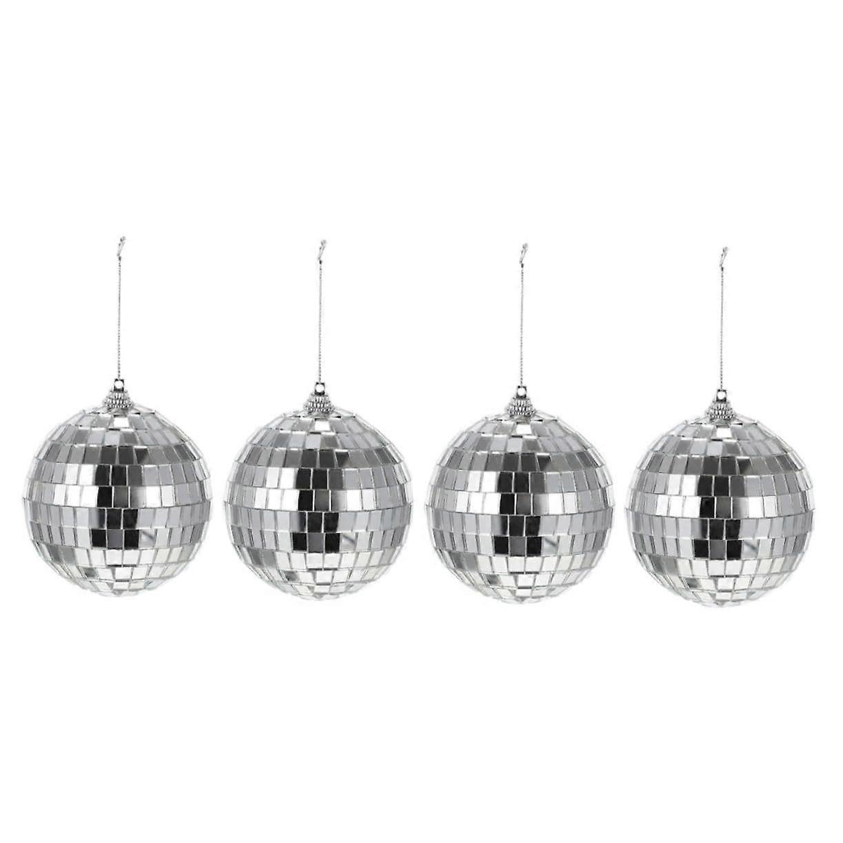 Reflective glass ball decorations, 4 pieces small for bar stage, boho style, 90s theme.