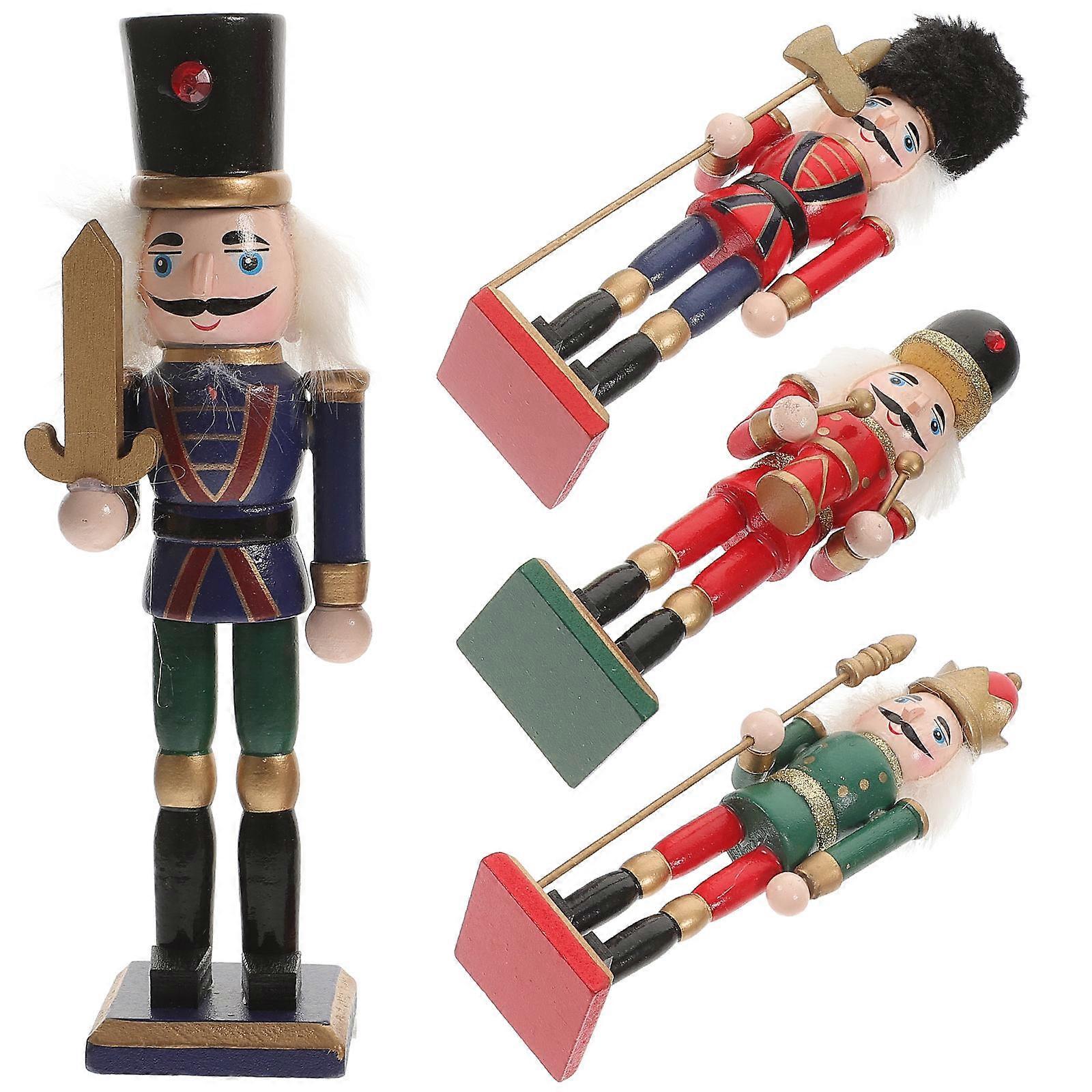 Assorted Color Plastic Nutcracker Ornaments for Decor with Flat Bottom Design 4pcs