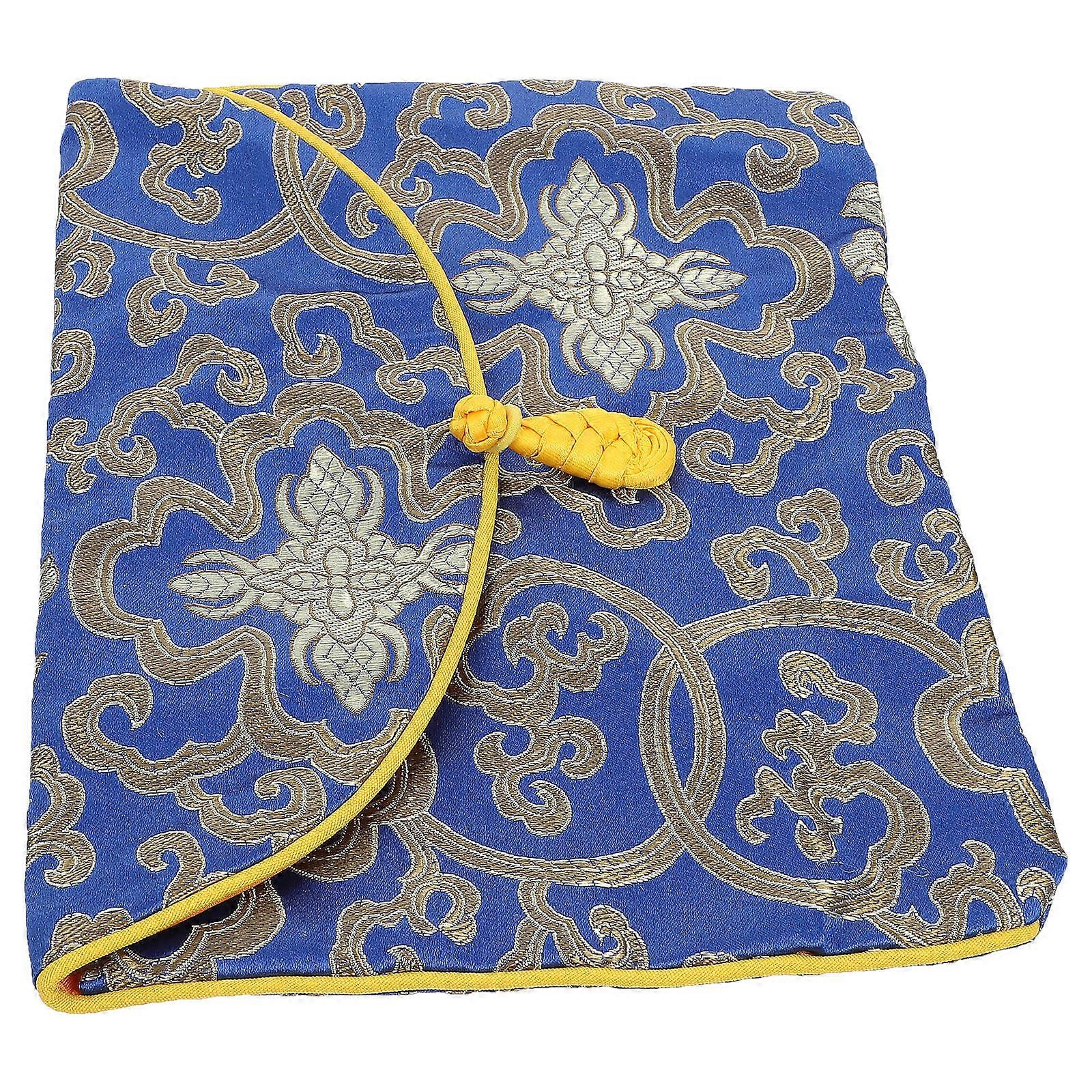 Ethnic Pouch Embroidery Design Music Books Storage Bag Blue Rectangular For Travel 1Set