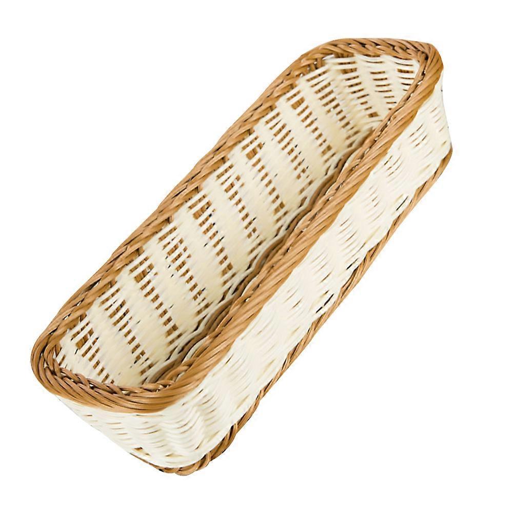 1pc Rectangular Imitation Rattan Woven Plate Basket Basket for Kitchen Home Chocolate White 30x11x7cm