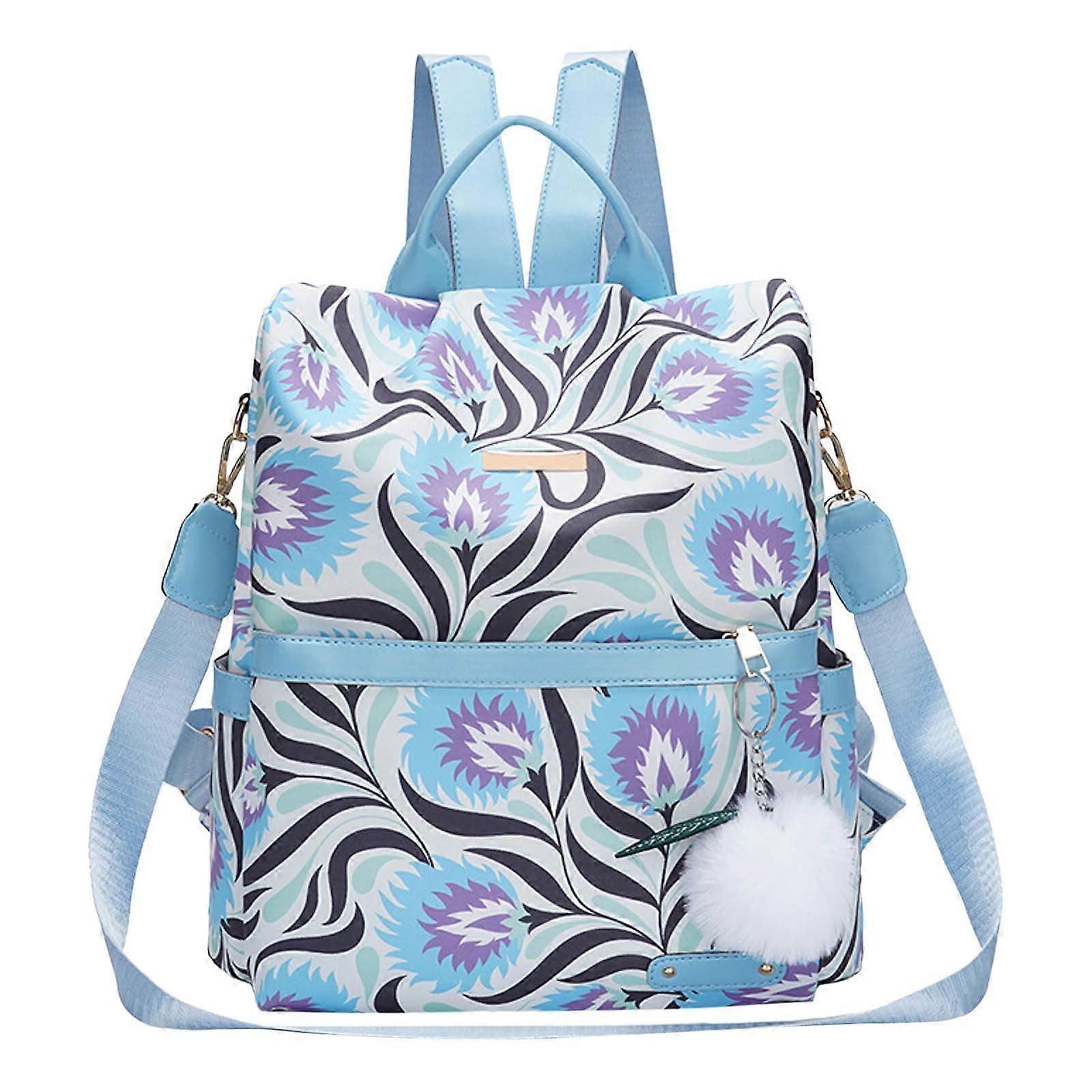 2025 Floral Print Rucksack, Cute and Practical Backpack, Large Capacity, Blue, Zipper Closure, Shoulder Bag, Unisex Size