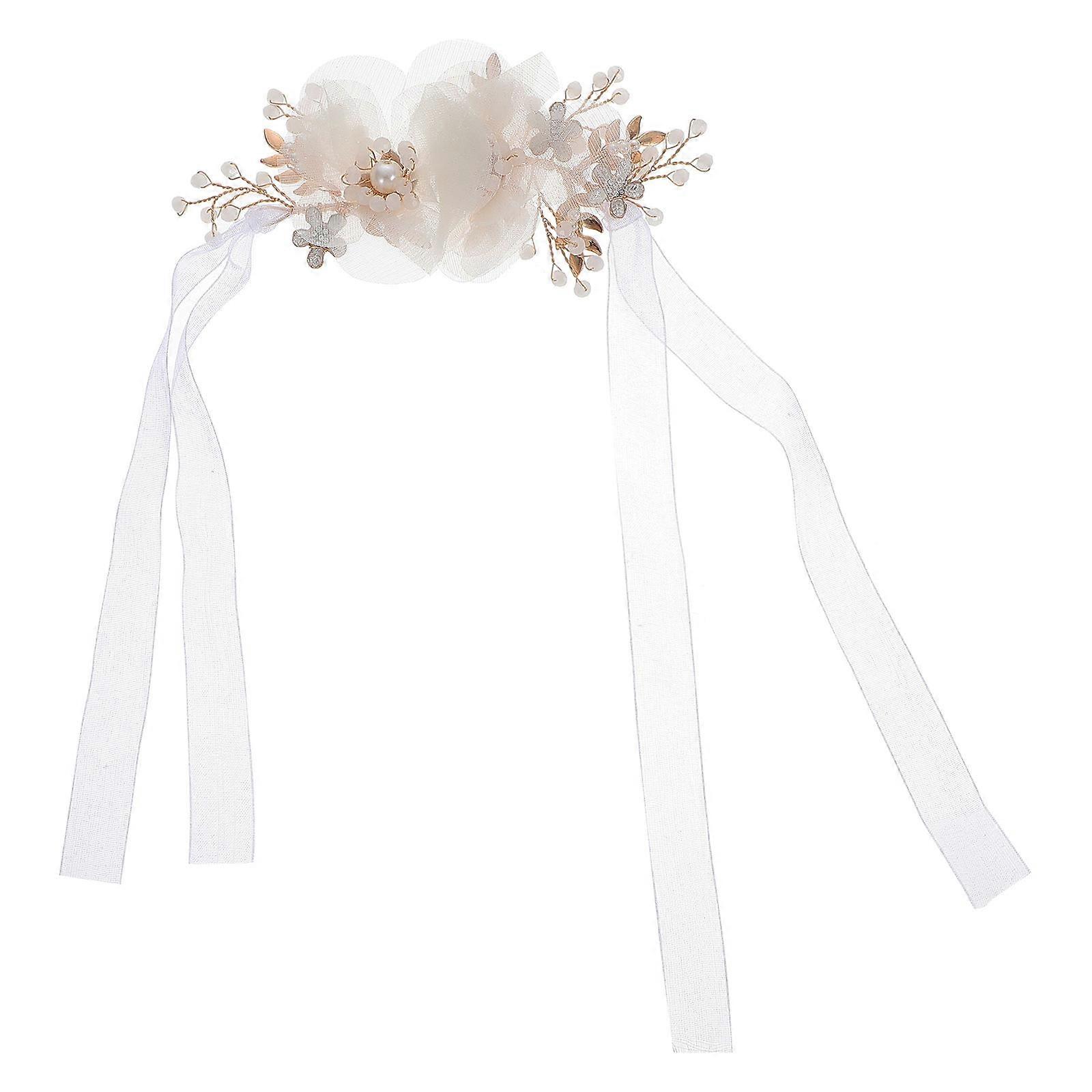 Beige Cloth Wrist Flower for Wedding Decor Comfortable with Beads and Fits Most Wrists