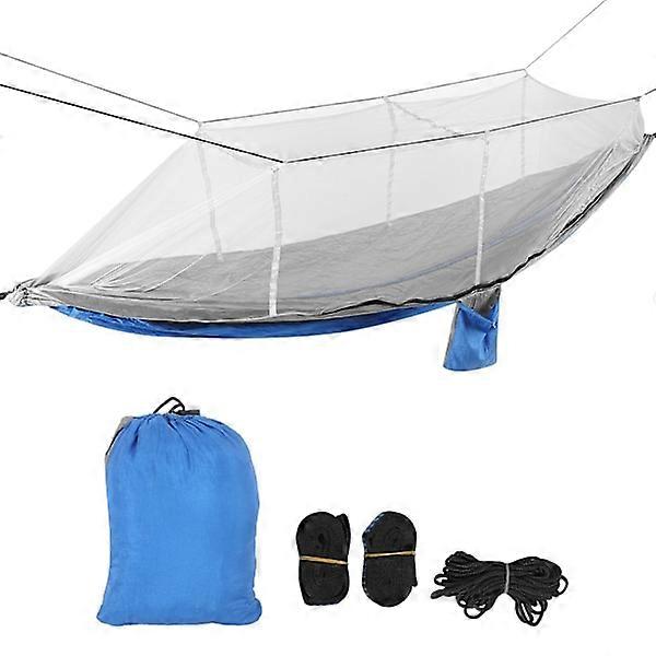 Single Double Camping Hammock with Mosquito Net Portable Lightweight Tree Straps Hammock Royal Blue and Grey, Grey Net