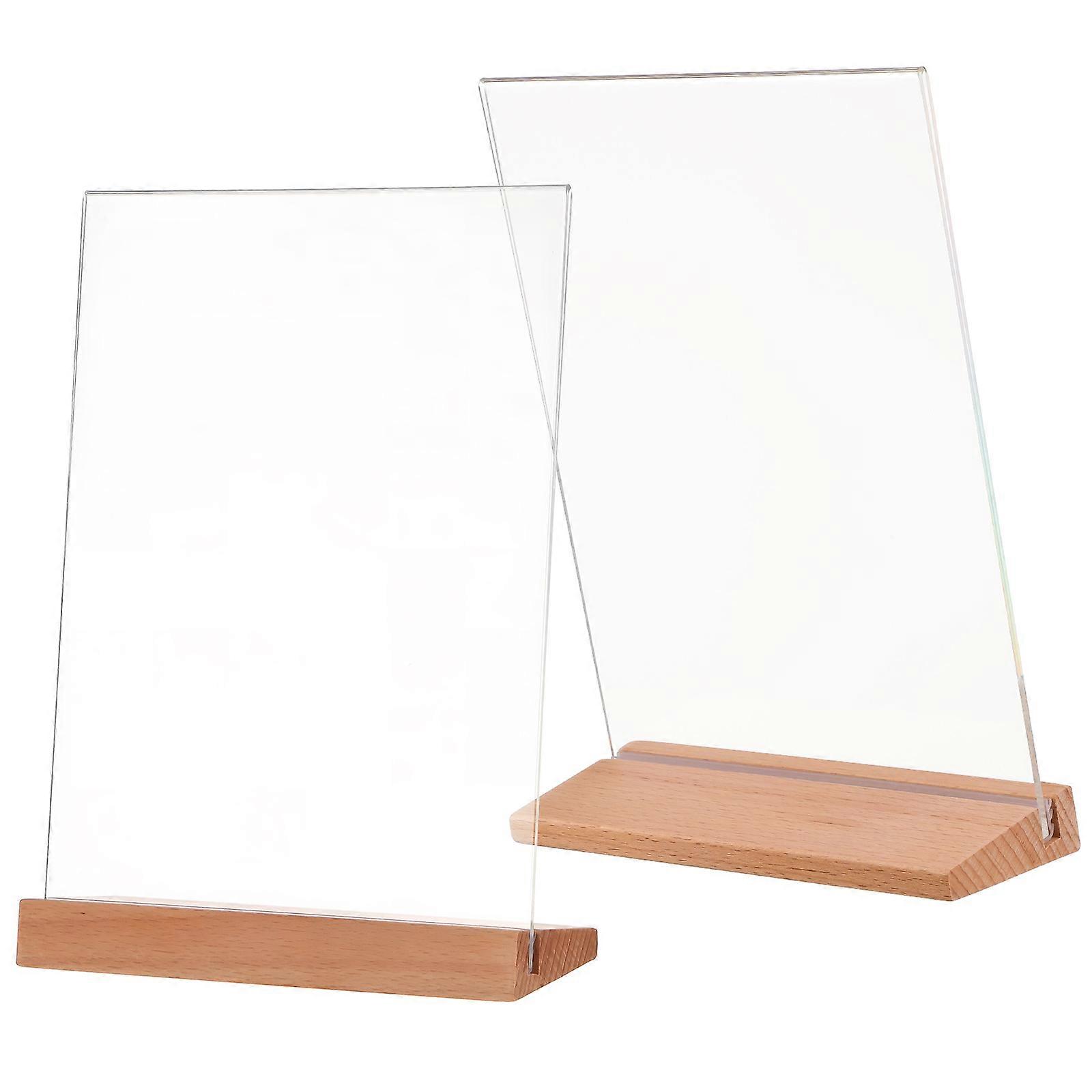 Clear Sign Holder 2Pcs Transparent Acrylic Display Stands with Stable Wooden Base for Display Use