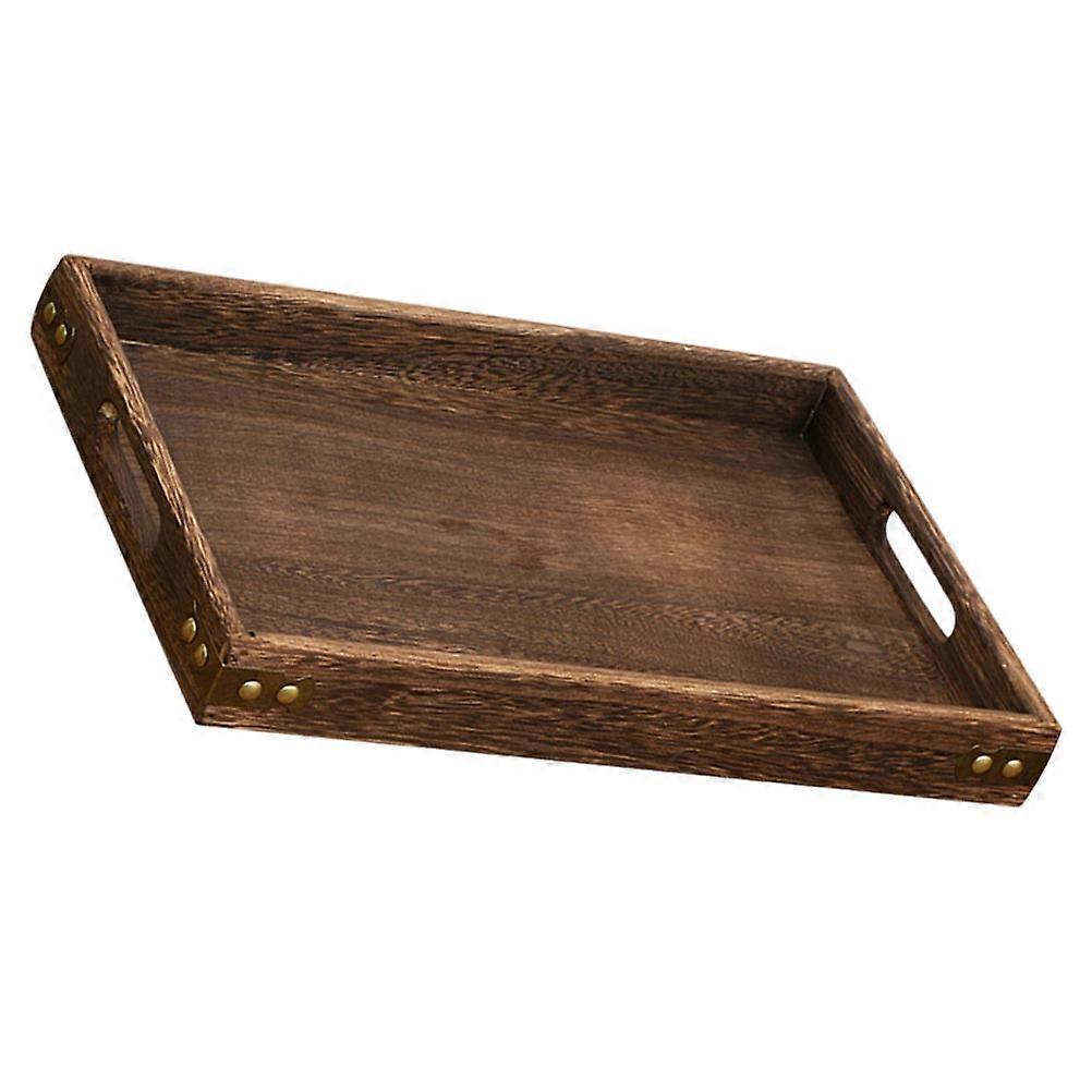 Brown Synthetic Material Household Storage Tray with Retro Texture and Smooth Lines for Various Scenes 1 Pc