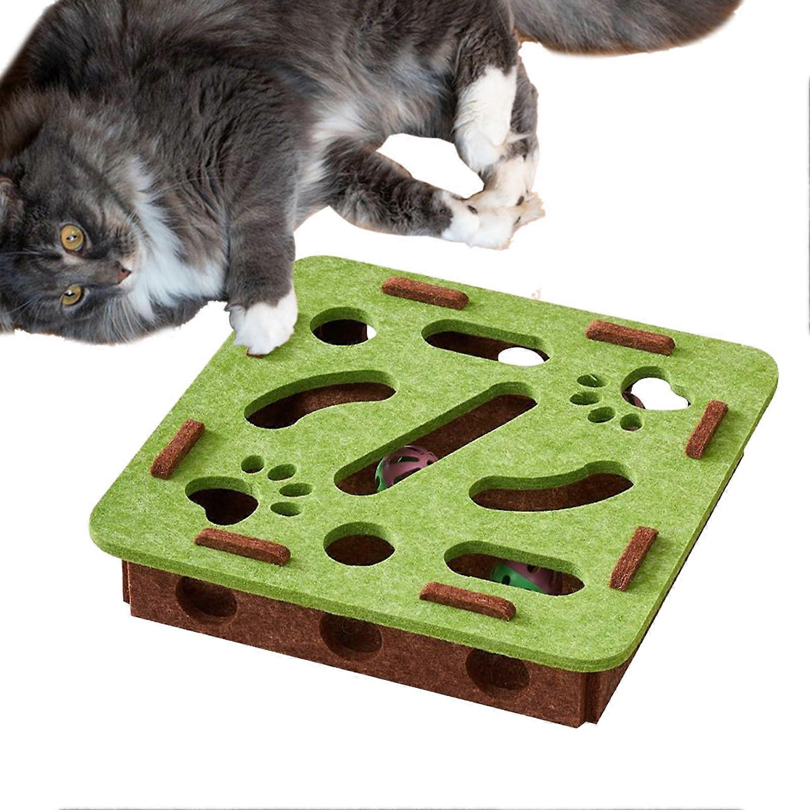 Cat Puzzle Feeder Station Interactive Treat-Dispensing Toy For Mental Enrichment And Training Square Indoor Travel Box