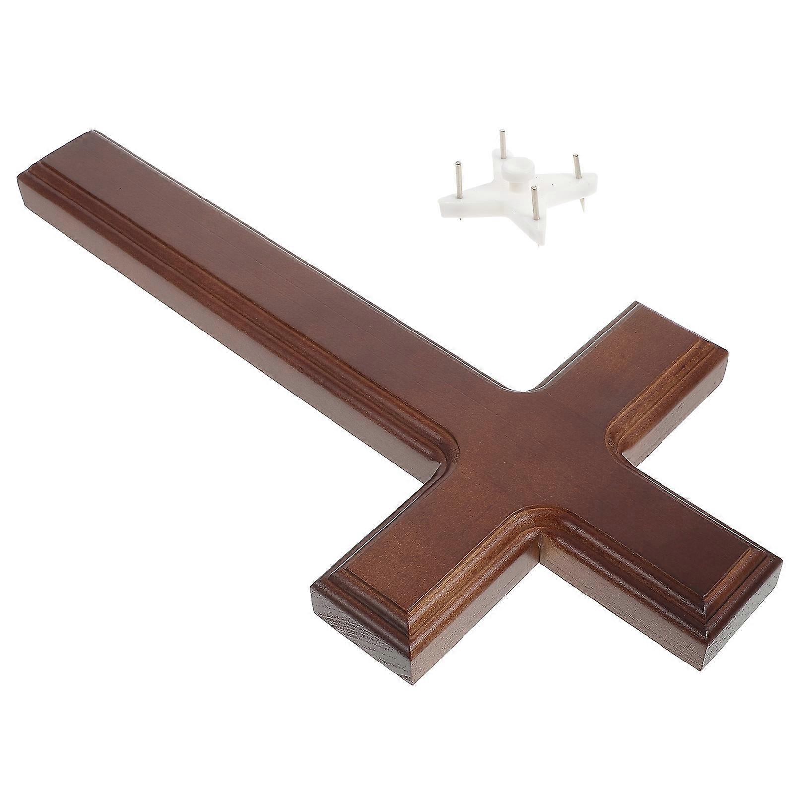 Coffee-Colored Decorative Wood Cross for Home Decor Solid Synthetic Material Wall Hanging
