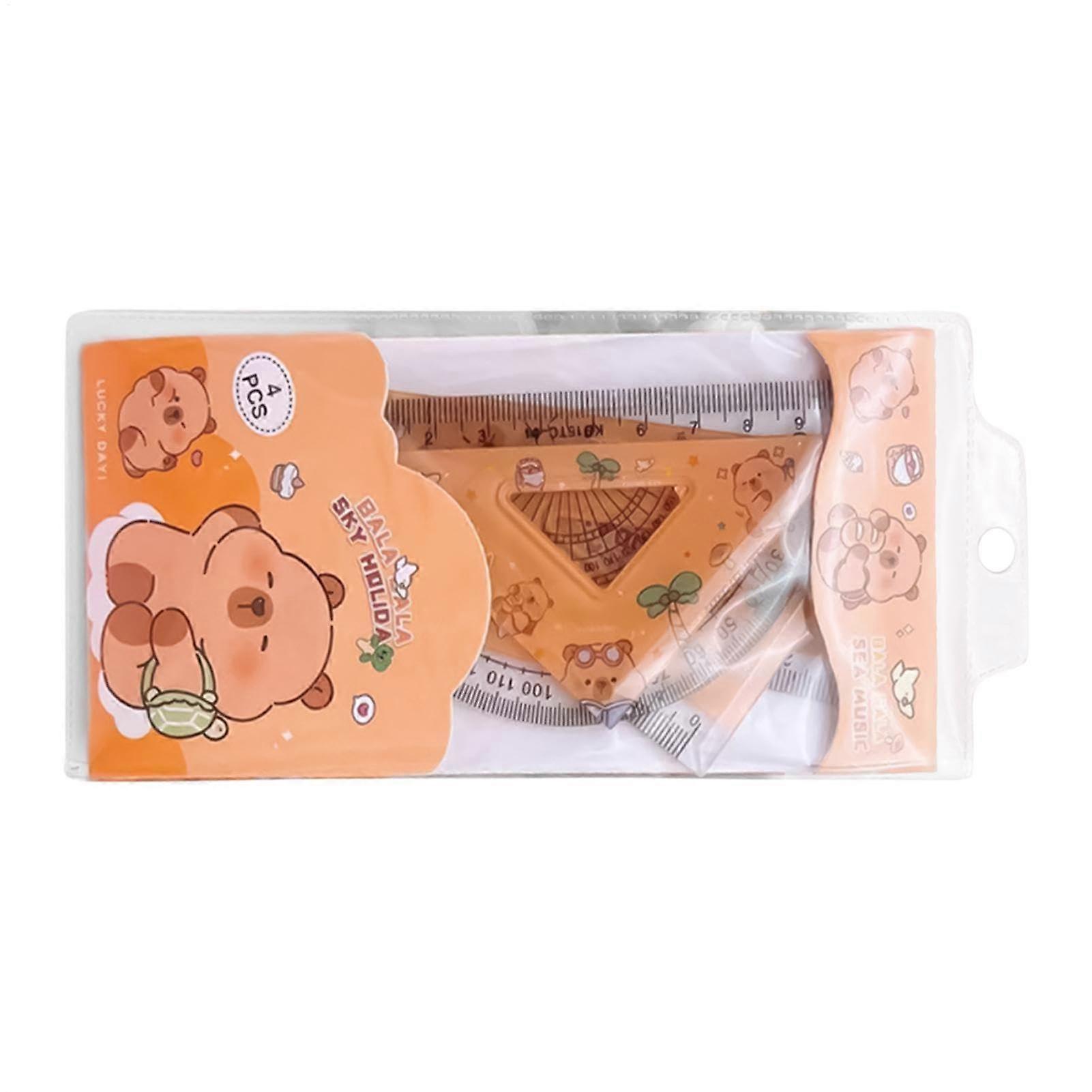Capybara Geometry Ruler Set For Math, Includes Triangle Ruler And Protractor, 4 Piece Plastic Tool Set