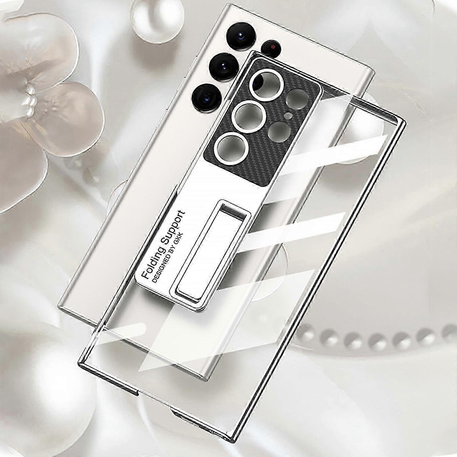 Suitable for Samsung Galaxy S24 Case, Solid Color, Simple and Full-Body Protective Cover Case with Transparent Phantom Stand, Shockproof Anti-Scratch