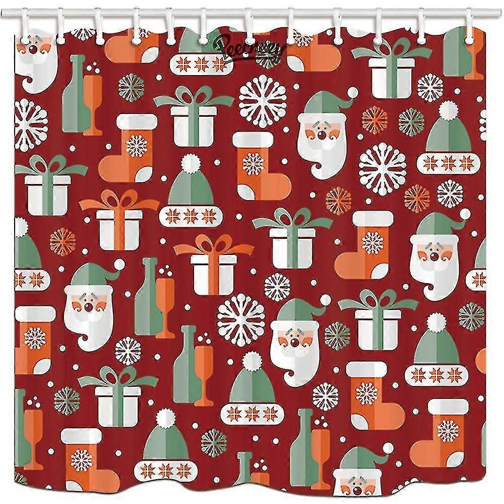 サンタギフトボックススノーフレークソックスシャワーカーテンポリエステル生地160x180cm