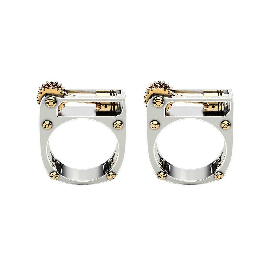 Mechanical Dual Color Ring Titanium Steel Ring for Men Use 2Pcs Silver