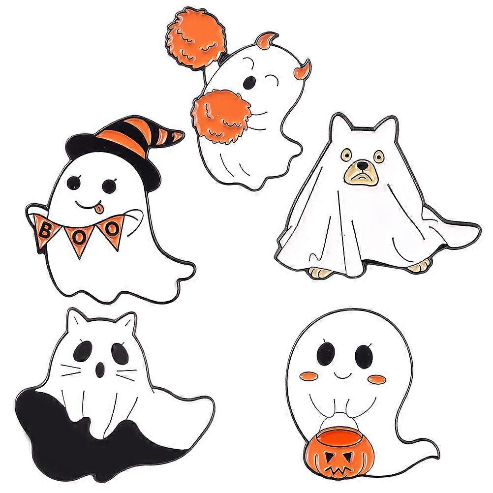 Ghost Shape Enamel Brooches Halloween Decoration For Caps 5Pcs Multi Color 3.2x2.4cm