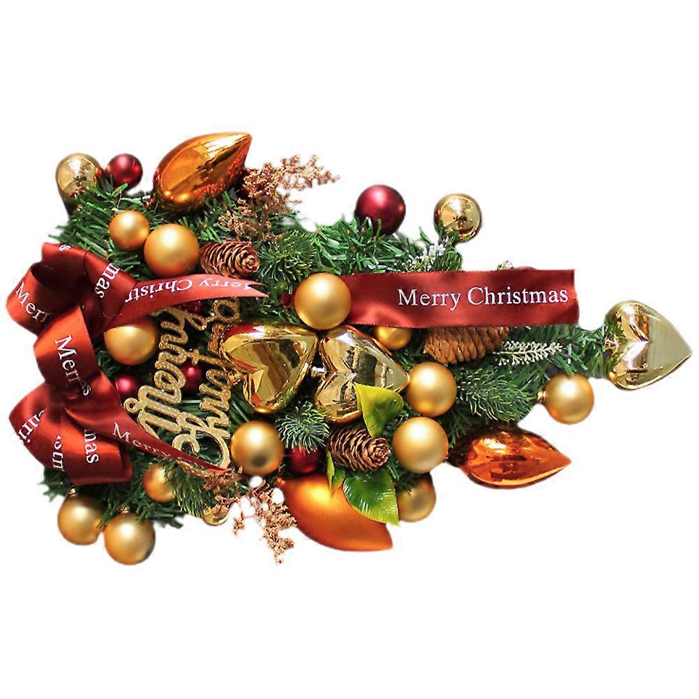 Heart Shaped Christmas Bow Wreath with Balls & Garland, Upside Down Tree Design, Festive Holiday Decoration for Front Door with Light Up Bow and