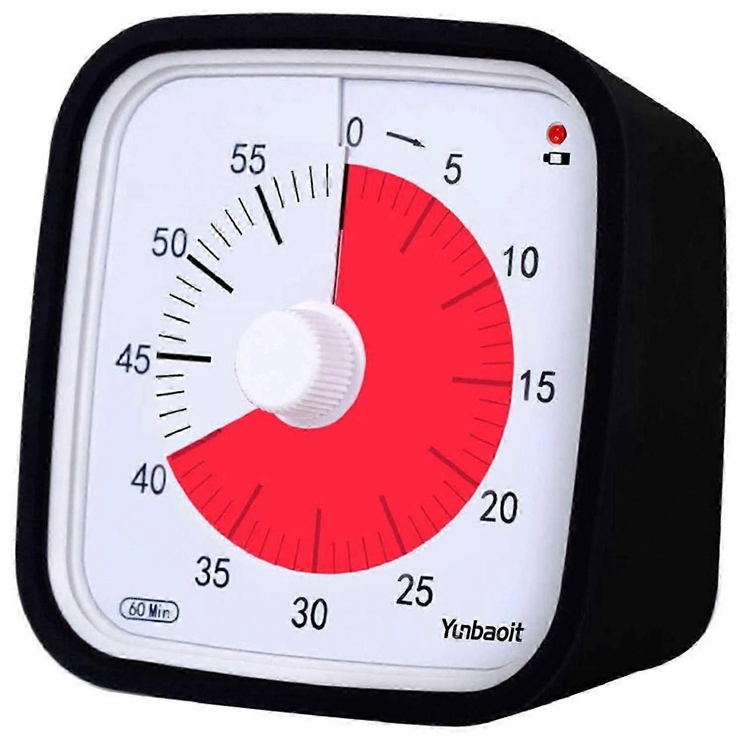 YUNBAOIT VT01 Visual Timer with Night Light 60 Minutes Countdown Timer Silent Time Management Tool (W (Black and Red)