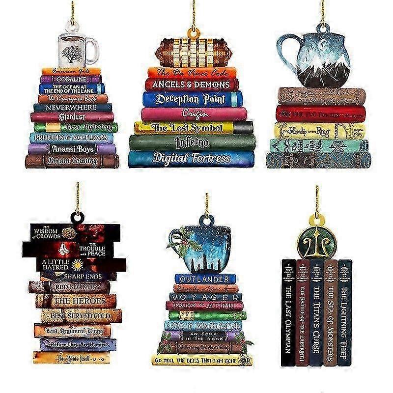 6PCS Christmas Book Stack Ornament, Xmas Tree Decorations