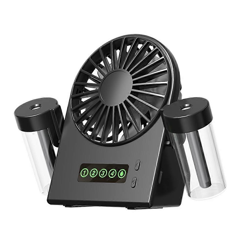 USB Rechargeable Dual Mode Fan with Mister and Humidifier Function, Portable Black Design with Digital Display for Home Use