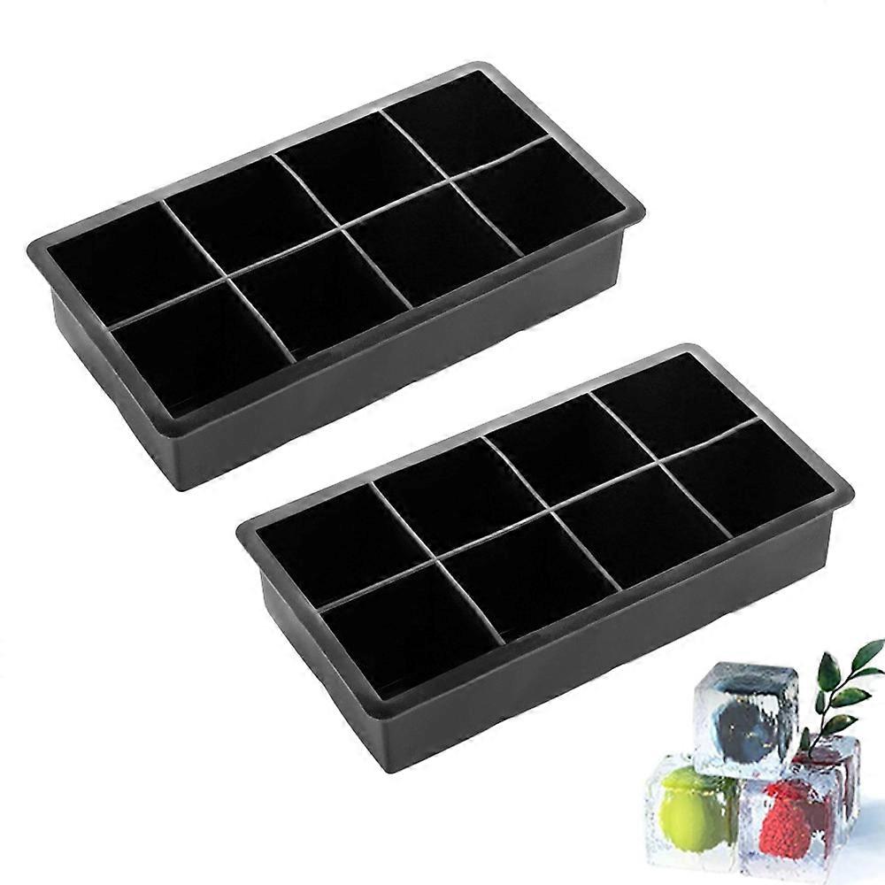 Large Ice Cube Tray, 2 Pack - 8 Cavity Flexible Silicone Ice Cube Maker - Square Ice Molds