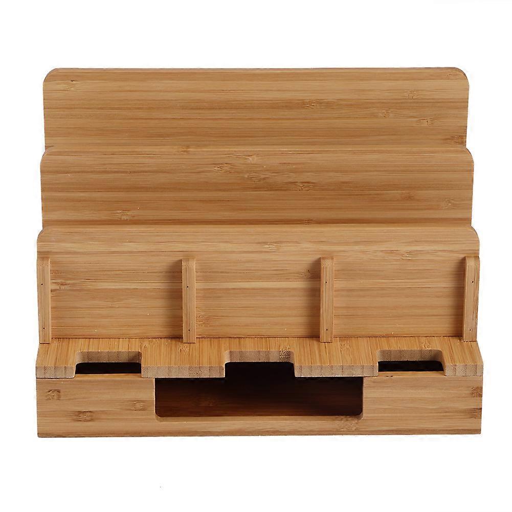Bamboo Charging Stand for Mobile Phones, Tablets, and Computers, Storage Organizer for Home Office Table