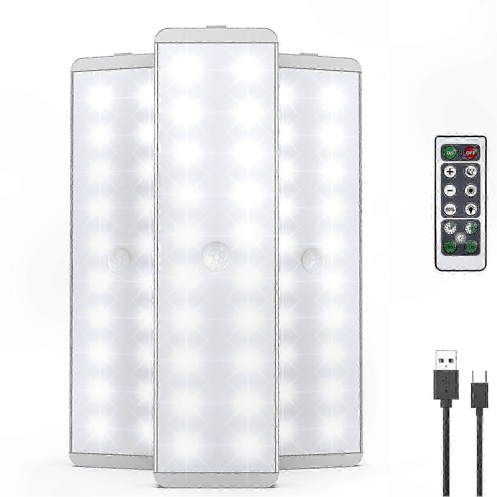 3 Pcs USB Rechargeable LED Closet Light with Dimmer and Motion Sensor for Wardrobe Kitchen