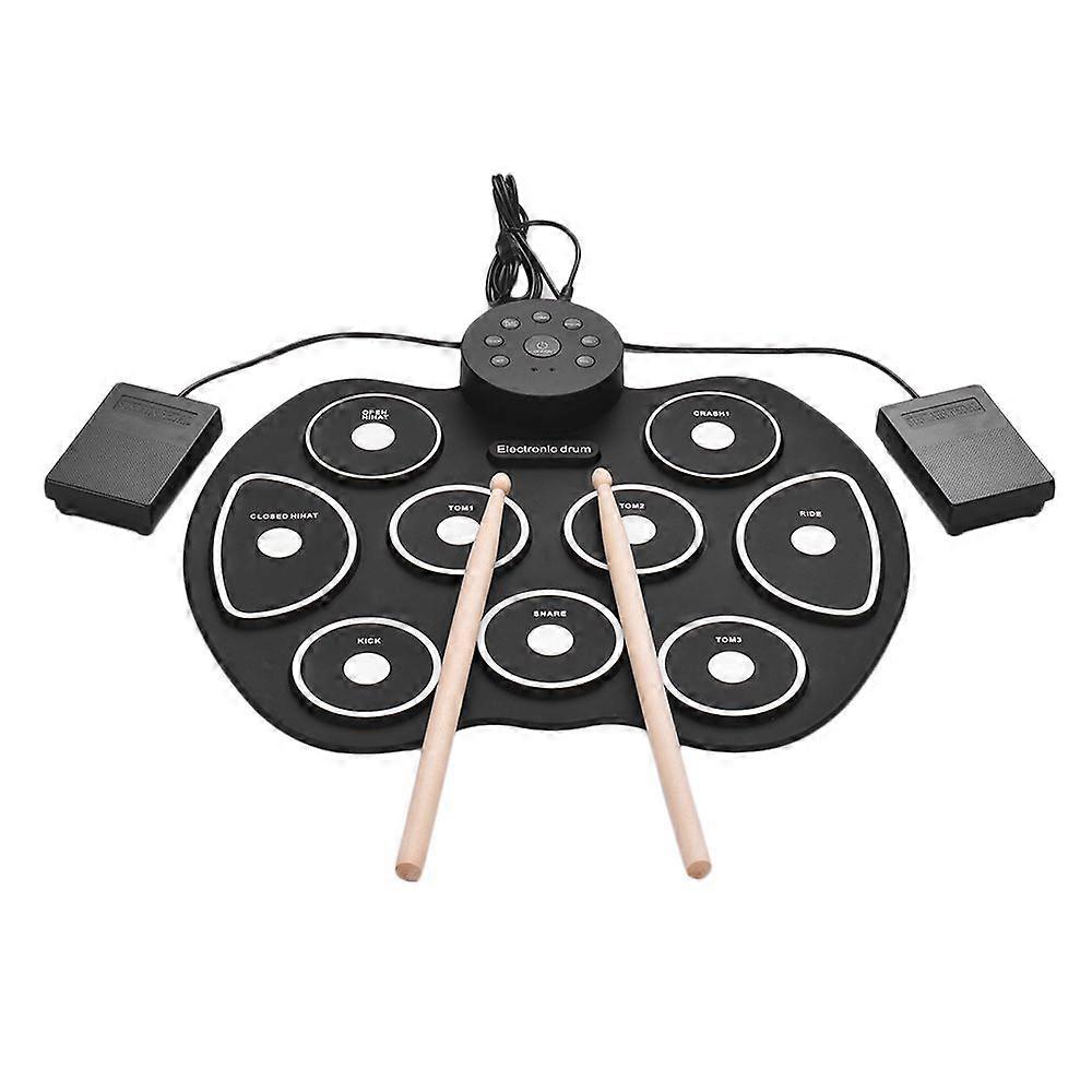 Compact Size USB Roll-Up Silicon Drum Set Digital Electronic Drum Kit 9 Drum Pads with Drumsticks Foot Pedals for Beginners Children Kids
