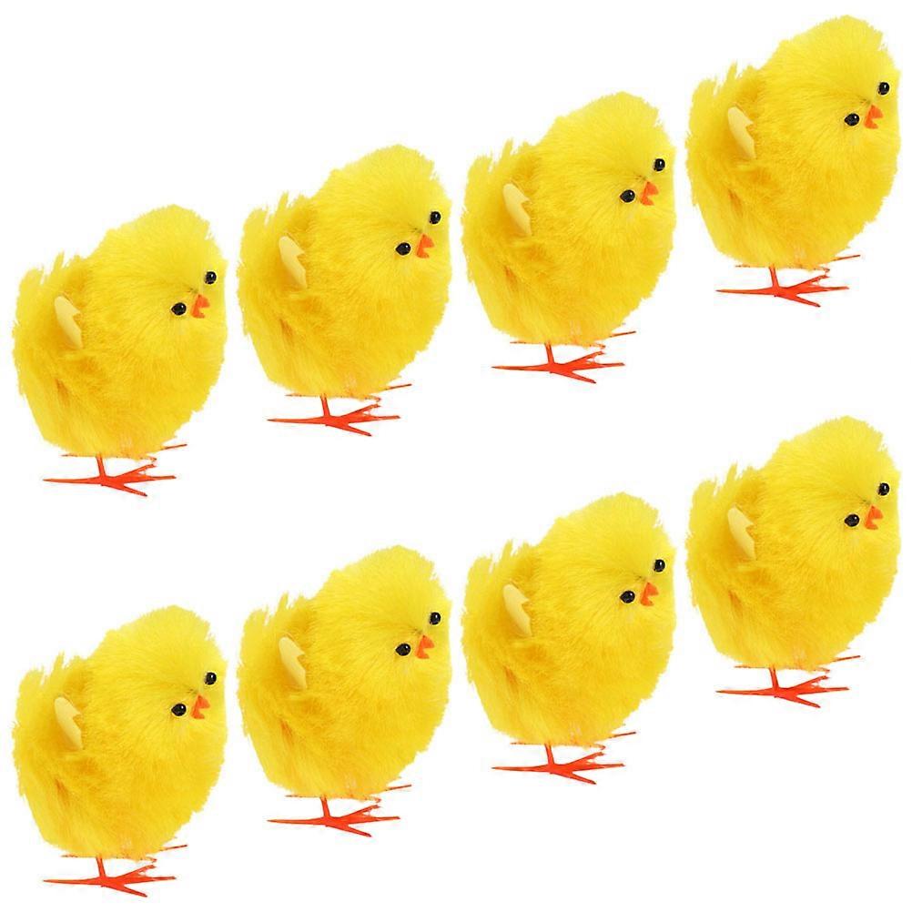 Chick Figurines Balcony Yellow Plush Pvc Decorative 8Pcs